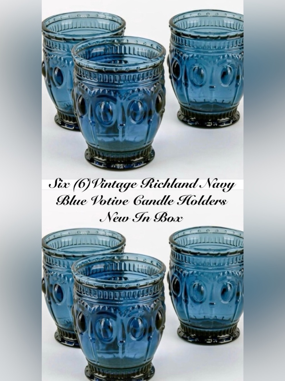💜  6 {NIB} Richland Vintage Charm Candle Holder Navy Blue